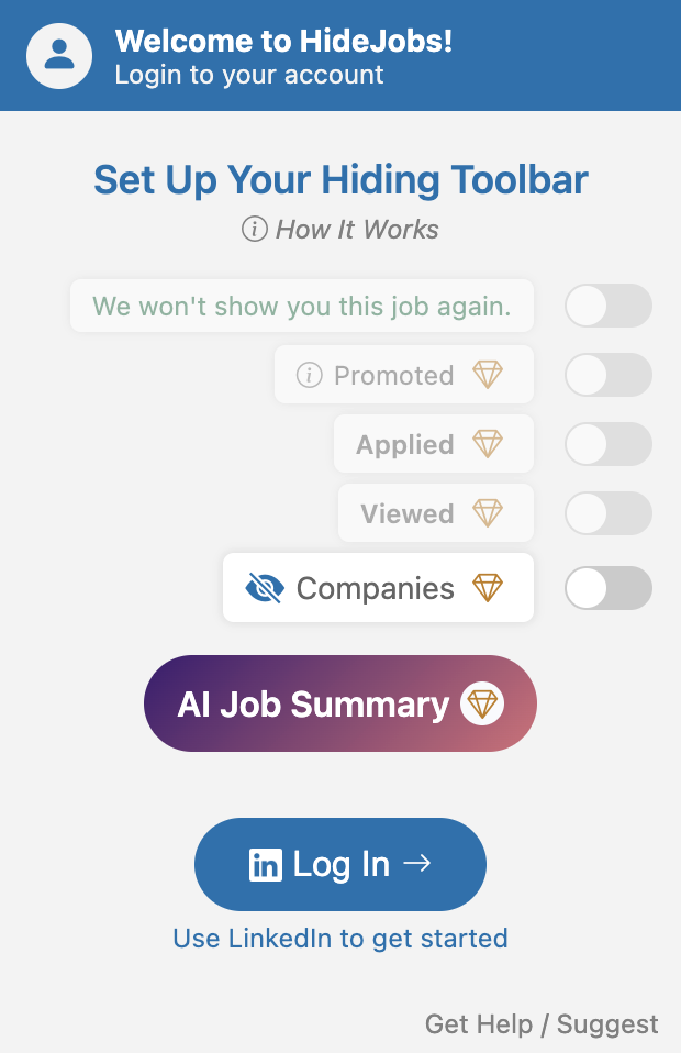 HideJobs company blocking and AI job description summaries