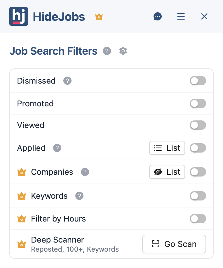 HideJobs completely rebuilt extension interface