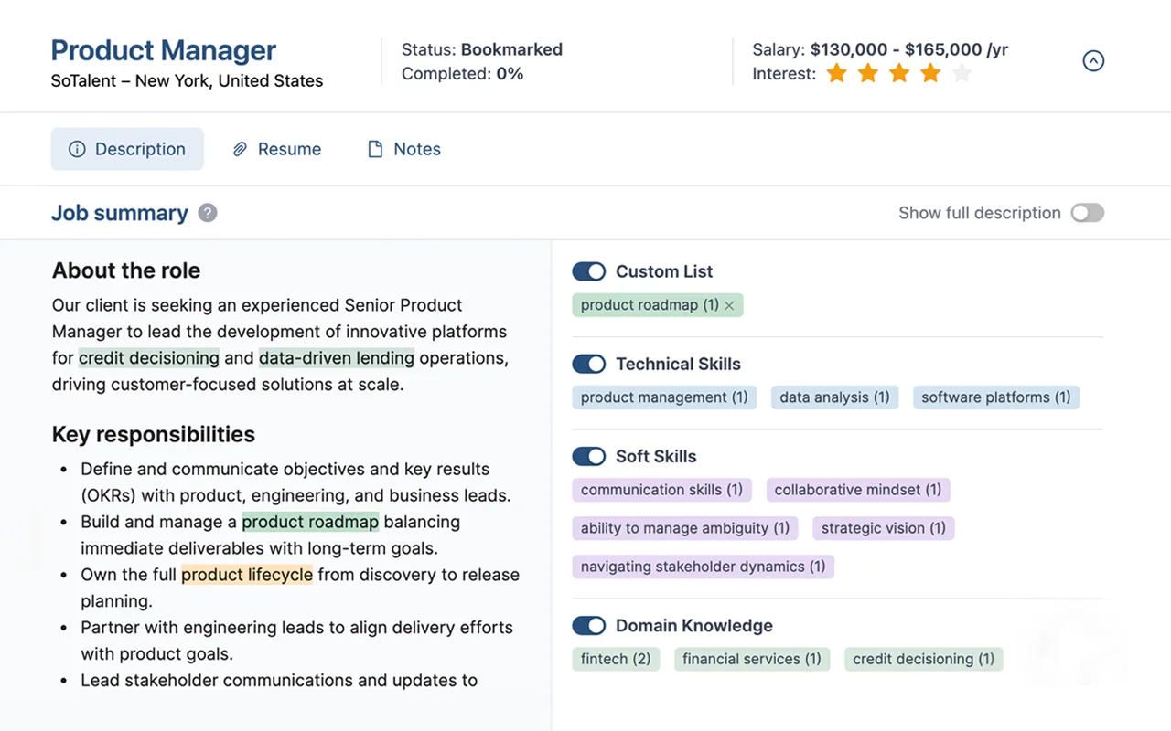 HideJobs job tracker with ATS keywords