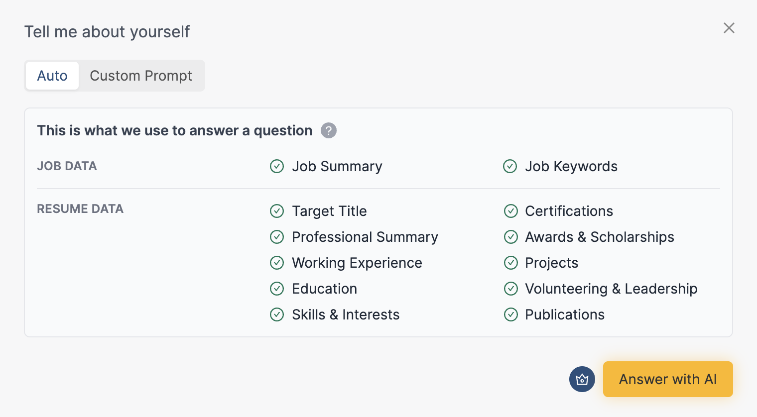 HideJobs AI screening answer form