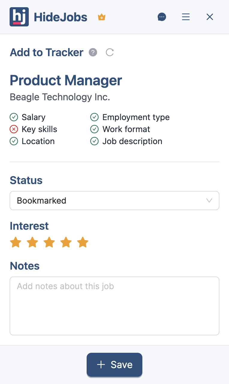 Manually add any job to the HideJobs tracker