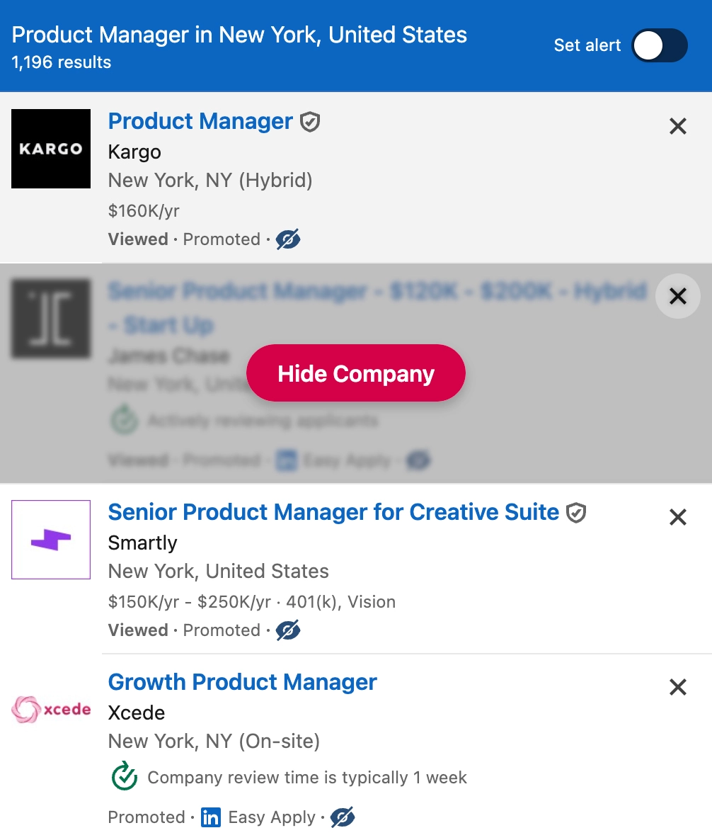 Mark an unwanted company while browsing