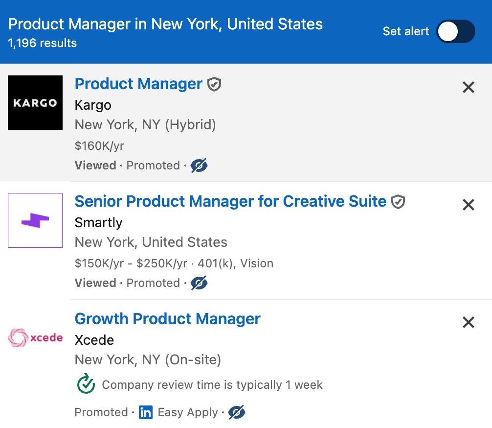 HideJobs removes that company from view